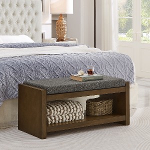 Lyngins Transitional Design Storage Bench with Removable Cushion, Entryway Bench with Lower Shelf Shoe Rack, Accent Foot Stool for Living Room Bedroom - 1 of 4