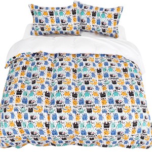 PiccoCasa Kids Polyester Duvet Cover with 2 Pillowcases Fitted Sheet Cartoon Series Pattern Bedding Set 5 Pieces - 1 of 4