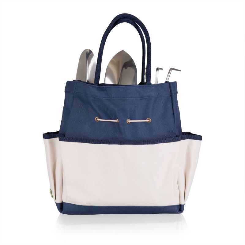 3 Pc Garden Tote Large - Navy/Cream With Tools - Picnic Time, 3 of 5