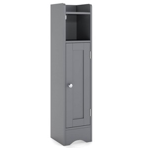 Costway Bathroom Storage Cabinet with Door Toilet Paper Holder Stand for Small Spaces Black/Gray/White - 1 of 4