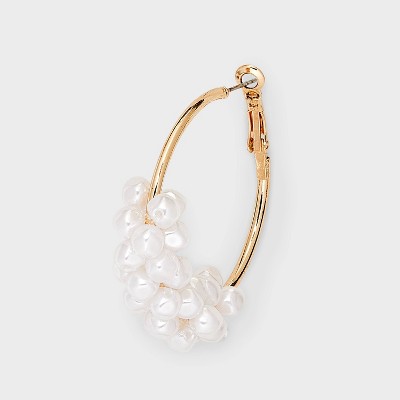 Hoop Cultura Pearl Gold Earrings - A New Day&#8482; Gold