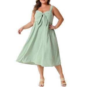 Agnes Orinda Women's Plus Size Tie Bow Sleeveless Flowy Slip Cute Midi Cami Sundresses - 1 of 4