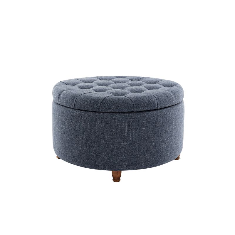 Large Round Tufted Storage Ottoman with Lift Off Lid - WOVENBYRD, 1 of 28