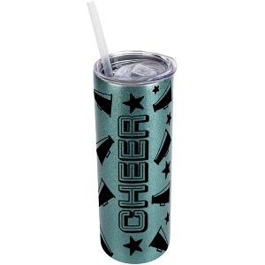 Elanze Designs Turquoise Blue 20 Ounce Double Wall Stainless Steel Glitter Travel Tumbler With Sliding Lid And Straw, Cheer - 1 of 4