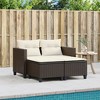 vidaXL Brown Poly Rattan 2-Seater Patio Sofa with Stools - Weather-Resistant Outdoor Garden Furniture Set with Removable Cushions - 3 of 4