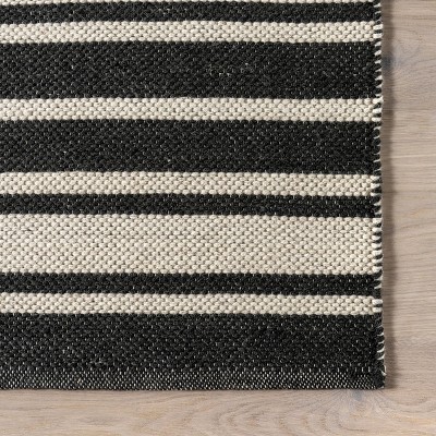 Bowery Charcoal and Off-White Handmade Wool Striped Area Rug, 5' x 8'