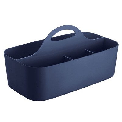 mDesign Plastic Bathroom Storage Organizer Caddy Tote, Large - Navy Blue