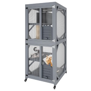 68''H Catio Outdoor Cat Enclosure, Wooden Cat Playen Catio with Wheels, Feral Animal Shelter with Platforms, Resting Box for Multiple Cats - 1 of 4