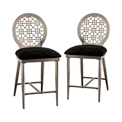 24" Set of 2 Chalee Padded Seat Counter Height Barstools Silver/Black - miBasics