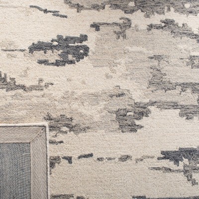 Ivory Abstract Tufted Wool Rectangular Rug 59" Handmade