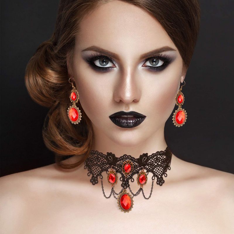 Skeleteen Gothic-Inspired Costume Jewelry Accessory - Red and Black, 5 of 6