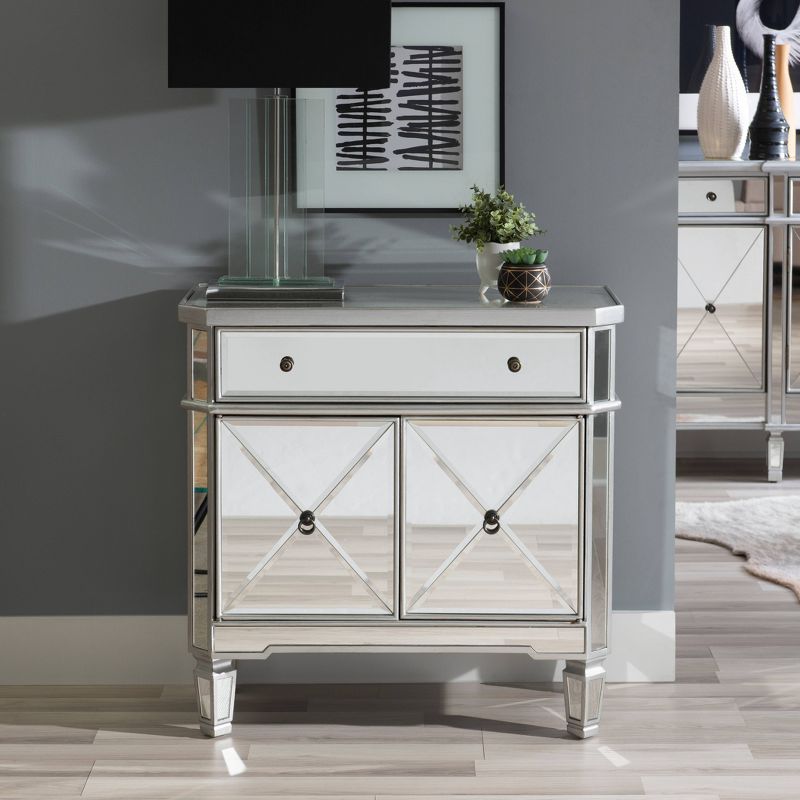 32&#34; Sasha Mirrored Storage Console Night Stand With Drawer Silver - Powell, 3 of 16