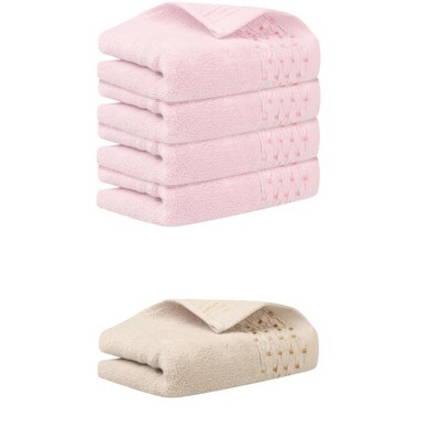 REGALWOVEN 5 Pack Embroidery Pattern Cotton Hand Towels Set Bathroom, Kitchen 14" x 30"