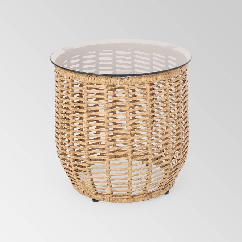 Boynton Wicker Side Table - Light Brown - Christopher Knight Home, 1 of 7