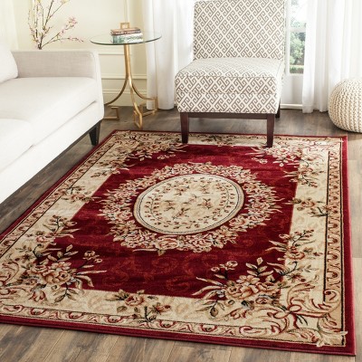 Red and Ivory Floral Synthetic 6' x 9' Area Rug