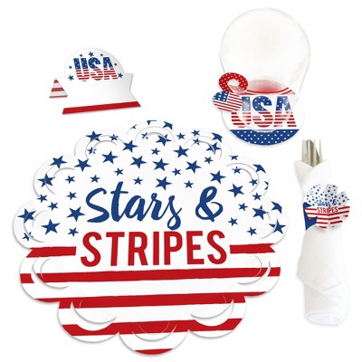 Big Dot of Happiness Stars & Stripes - Patriotic Party Paper Charger and Table Decorations - Chargerific Kit - Place Setting for 8