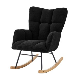 TopComfy Accent Chairs Soft Chair Glider Chair Tufted Upholstered Teddy Fabric Rocking Chair Accent Chair for Living Room, Black, 28.5"*27.2"*11.5" - 1 of 4