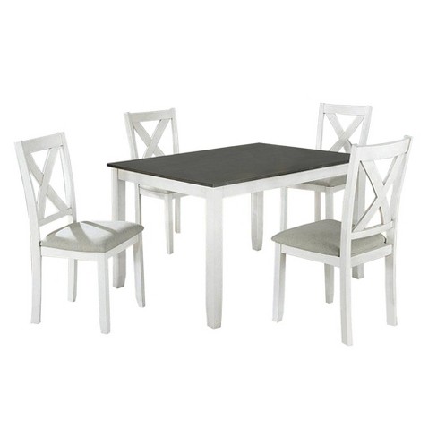 5pc Dining Table Set With Padded Seat And X Back White Benzara