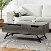 HomeRoots 48" Gray Oak and Black Wood and Steel Lift Top Coffee Table With Drawer - 2 of 4