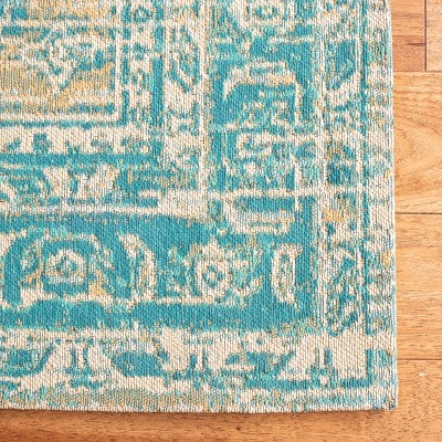 Aqua Flat Woven Cotton Synthetic 8' x 10' Area Rug