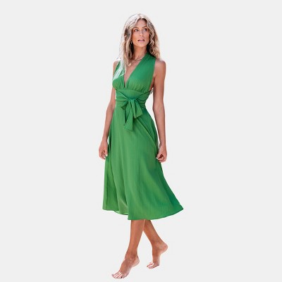 Women's Kelly Green Plunging Sleeveless Midi Dress - Cupshe : Target