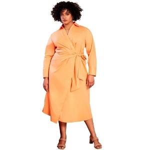 June + Vie by Roaman's Women's Plus Size Collared Midi Wrap Dress - 1 of 4