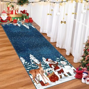 Acekool Christmas Area Rug Machine Washable Xmas Santa Claus Rug - Ultra-Soft Faux Wool with Non-Slip Backing for Living Rooms Decor - 1 of 4