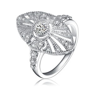 Guili Grace Sterling Silver Ring, Clear Round Cubic Zirconia, Filigree Style, Exquisite Timeless Statement Jewelry, Elegant, Sizes 6-8. - 1 of 3
