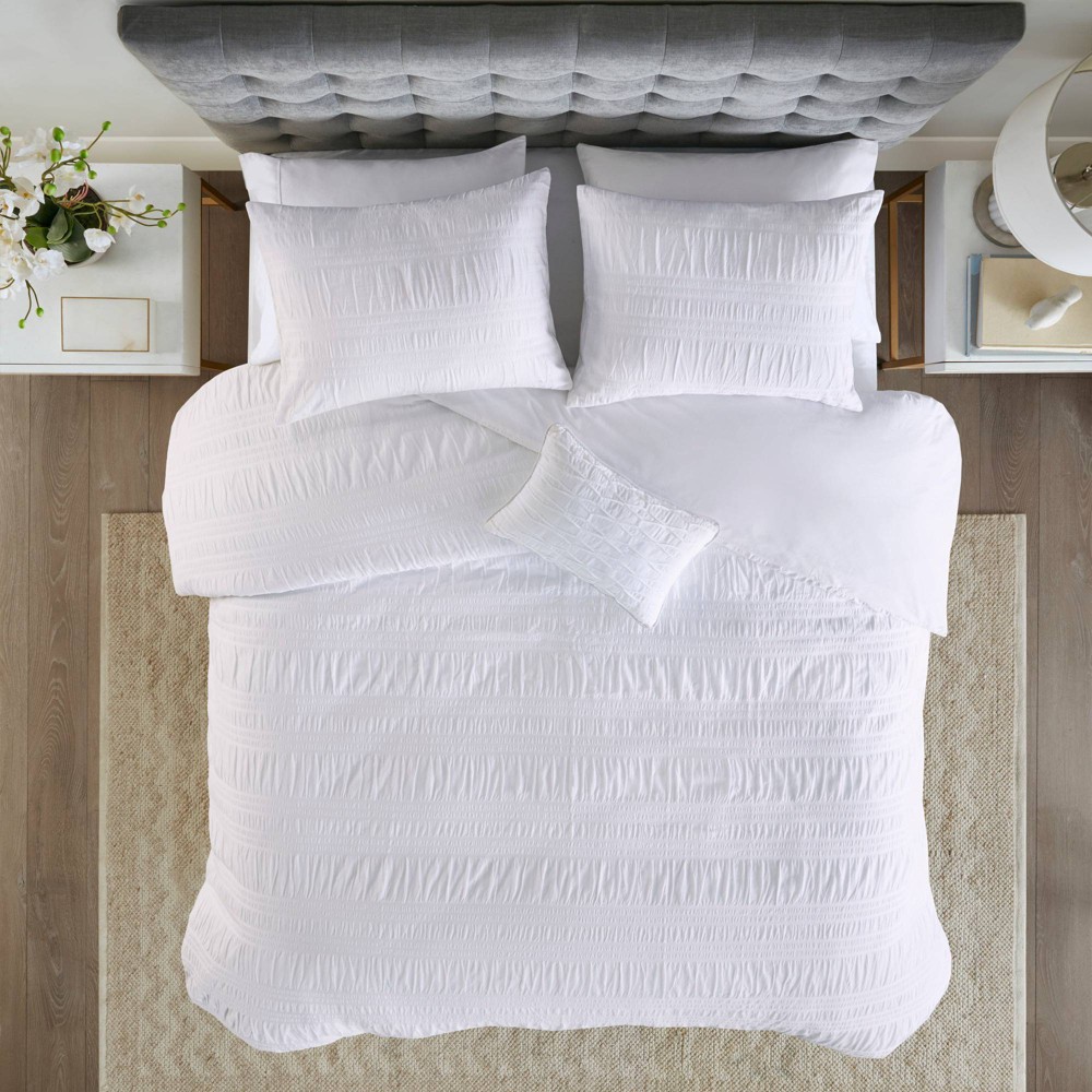 Photos - Bed Linen 4pc King/California King Amari Cotton Seersucker Duvet Cover Set - White