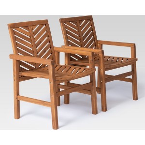 2pk Slatted Chevron Acacia Wood Patio Chairs - Saracina Home - 1 of 4