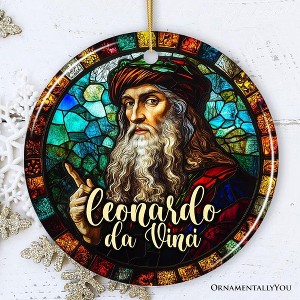 Artistic Leonardo da Vinci Self-Portrait in Stained Glass Themed Christmas Ornament, Medieval Renaissance Italy Keepsake| OrnamentallyYou - 1 of 4
