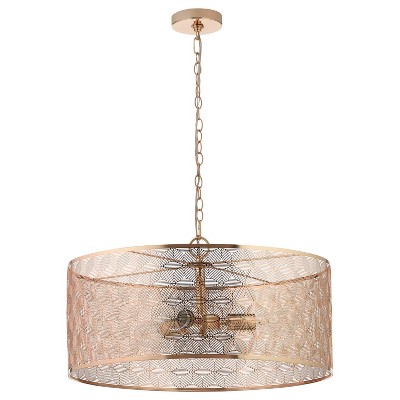 Elegant Polished Gold 25.5" Drum Chandelier with Geometric Cutouts