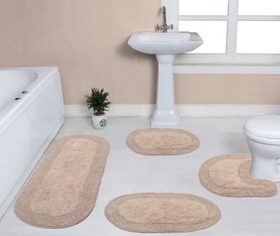 Double Ruffle Collection Cotton Ruffle Pattern Tufted Set of 4 Bath Rug Set - Home Weavers