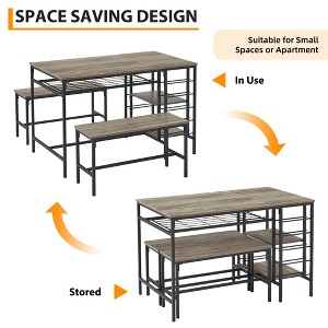 Dining Set: Rectangular Table with Wine Rack and Storage Shelf Multi-functional design, industrial style, sturdy and stable construction - 1 of 4