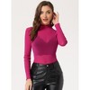 INSPIRE CHIC Women's Mesh Glitter Shiny Mock Turtleneck Long Sleeve Slim Party Shirts - 2 of 4