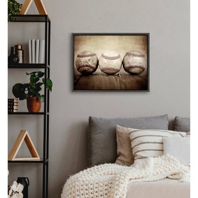 Three Vintage Baseballs Framed Canvas Wall Art for Kids
