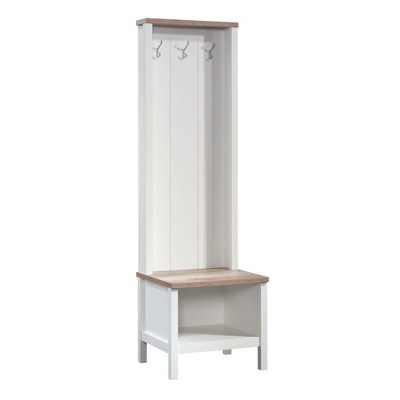 Cottage Road Entryway Bench Hall Tree Soft White - Sauder: Modern Laminated Organizer with Metal Hooks