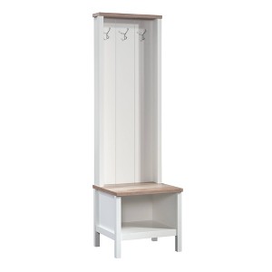 Cottage Road Entryway Bench Hall Tree Soft White - Sauder: Modern Laminated Organizer with Metal Hooks - 1 of 4