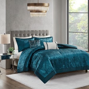 5 Pcs Elegant Velvet Satin Binding Comforter Set,All Season Home Textile Cozy Alternative Bedding Set fits Lux Bedroom Decor - 1 of 4