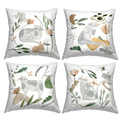 Stupell Industries Casual Grey Spotted Cats Varied Botanical Sprigs