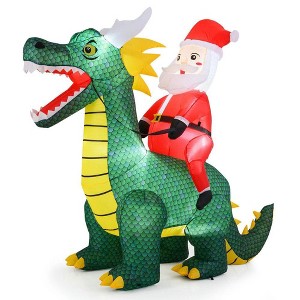 Resenkos 6.7-Ft Christmas Inflatable Santa Riding Dinosaur with LED Lights - Multi-Color Green - 1 of 4