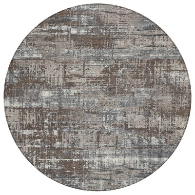 Brown And Charcoal Geometric Washable Indoor Outdoor Area Rug