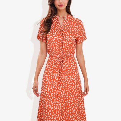 Anna-kaci Women's Short Sleeve Button-front Midi Dress With Drawstring  Waist And Polka Dot Print Casual Summer Dress- Large, Rust Red : Target