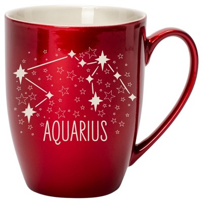 100 North Zodiac 10 Ounce Cardinal Red Metallic Finish, Comfortably Fits Your Hands, New Bone China Coffee Tea Cup Mug, Aquarius