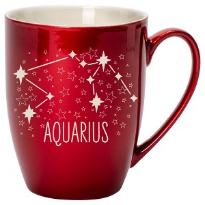 100 North Zodiac 10 Ounce Cardinal Red Metallic Finish, Comfortably Fits Your Hands, New Bone China Coffee Tea Cup Mug, Aquarius - 1 of 1