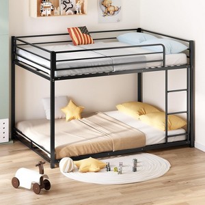 JOYMOR Metal Bunk Bed Full Over Full, Twin Size Bed Frame for Boys Girls, Junior, Low Profile Bunk, Space Saving Design, Mattress Not Included (Black) - 1 of 4