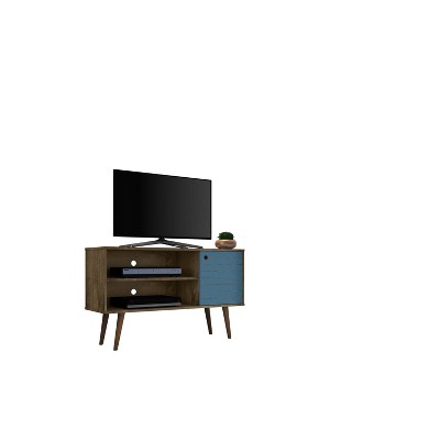 Rustic Brown and Aqua Blue 43" Wood TV Stand with Cabinet