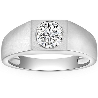 Pompeii3 1 Ct Solitaire Lab Created Men's Diamond Wedding Ring in 10k White Gold
