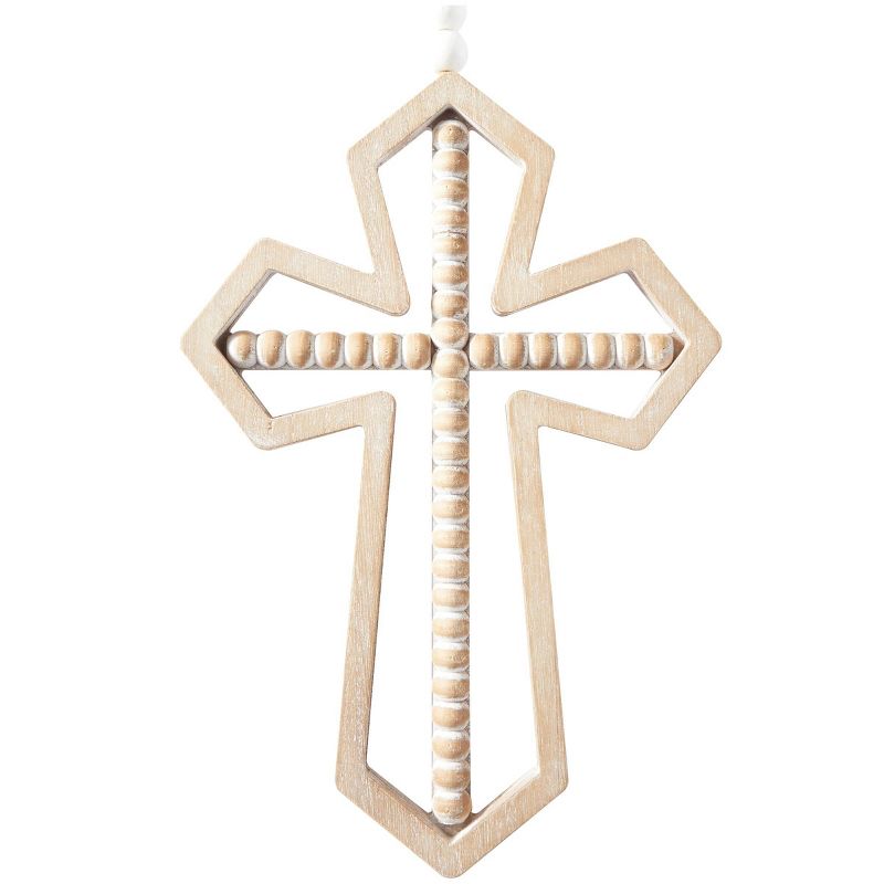Set of 3 Wood Biblical Carved Beaded Crosses Wall Decors with Rope Hanger Brown - Olivia &#38; May, 4 of 7