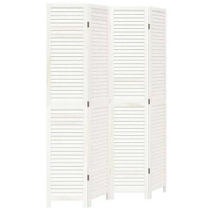 vidaXL Room Divider 4 Panels White Solid Wood Paulownia - 1 of 4
